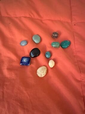 Mixed Polished Gemstone Beads - Teal, Blue, Black, Cream